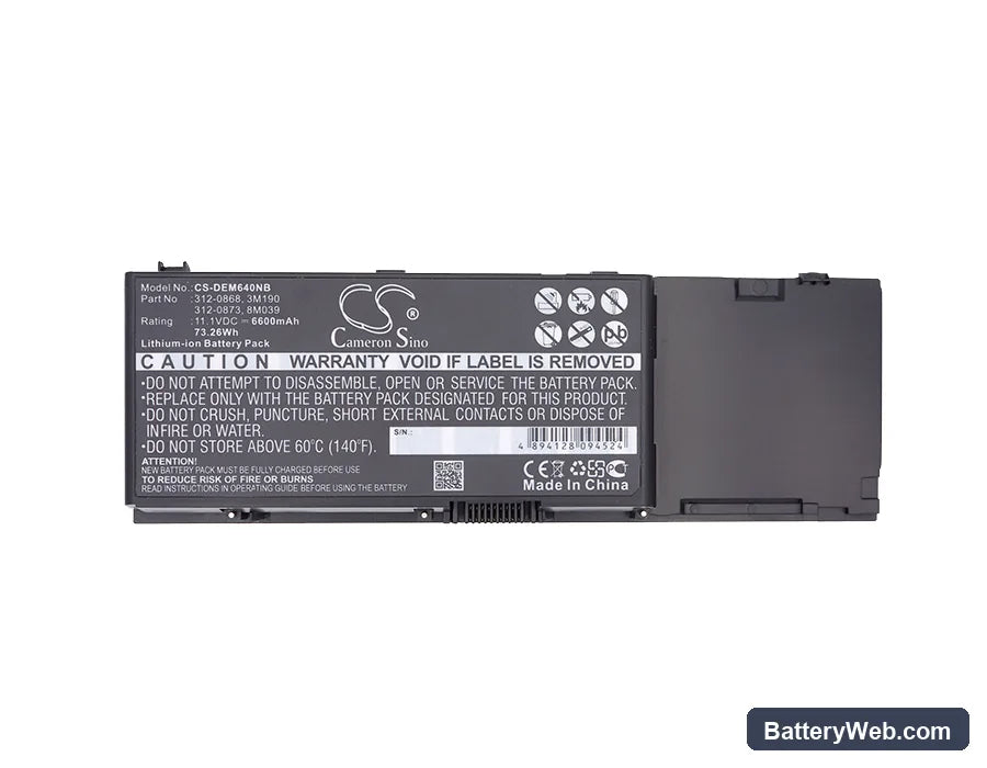 Dell Precision M6400 Replacement Battery, 11.1V, 6600mAh, Li-ion 3