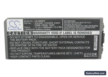 Dell Latitude D810 Replacement Battery, 11.1V, 4400mAh, Li-ion 5