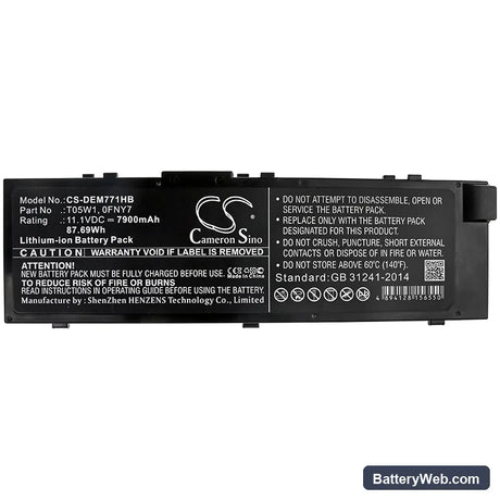 Dell Precision M7710 Replacement Battery, 11.1V, 7900mAh, Li-ion 3