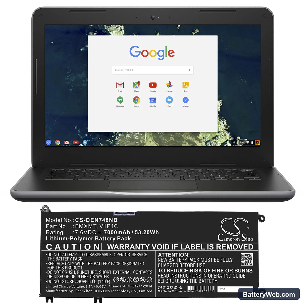 Dell Chromebook 13 3380-6TXJ4 Replacement Battery, 7.6V, 7000mAh, Li-Polymer 5