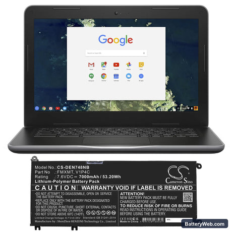 Dell Chromebook 13 3380-6TXJ4 Replacement Battery, 7.6V, 7000mAh, Li-Polymer 5