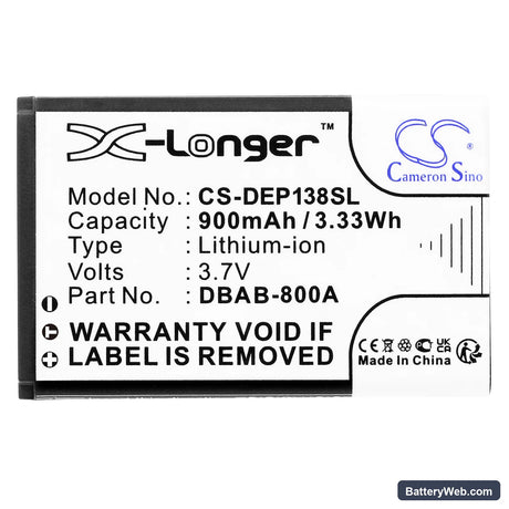 Doro 1378 Replacement Battery, 3.7V, 900mAh, Li-ion 3