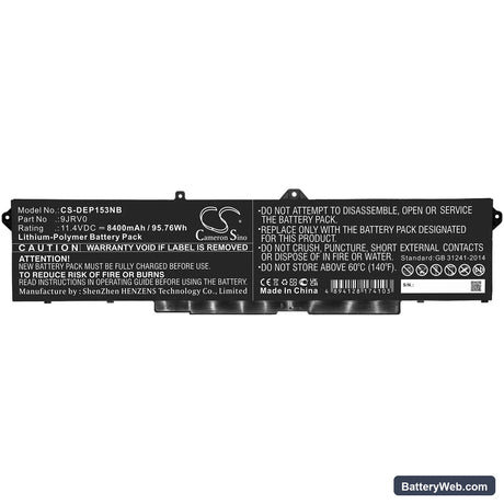 Dell Precision 15 3561 Replacement Battery, 11.4V, 8400mAh, Li-Polymer 3