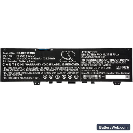 Dell Inspiron 7373 Replacement Battery, 11.4V, 3100mAh, Li-ion 3