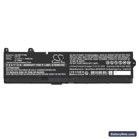 Dell Precision 17 7770 Replacement Battery, 11.55V, 7600mAh, Li-Polymer 5