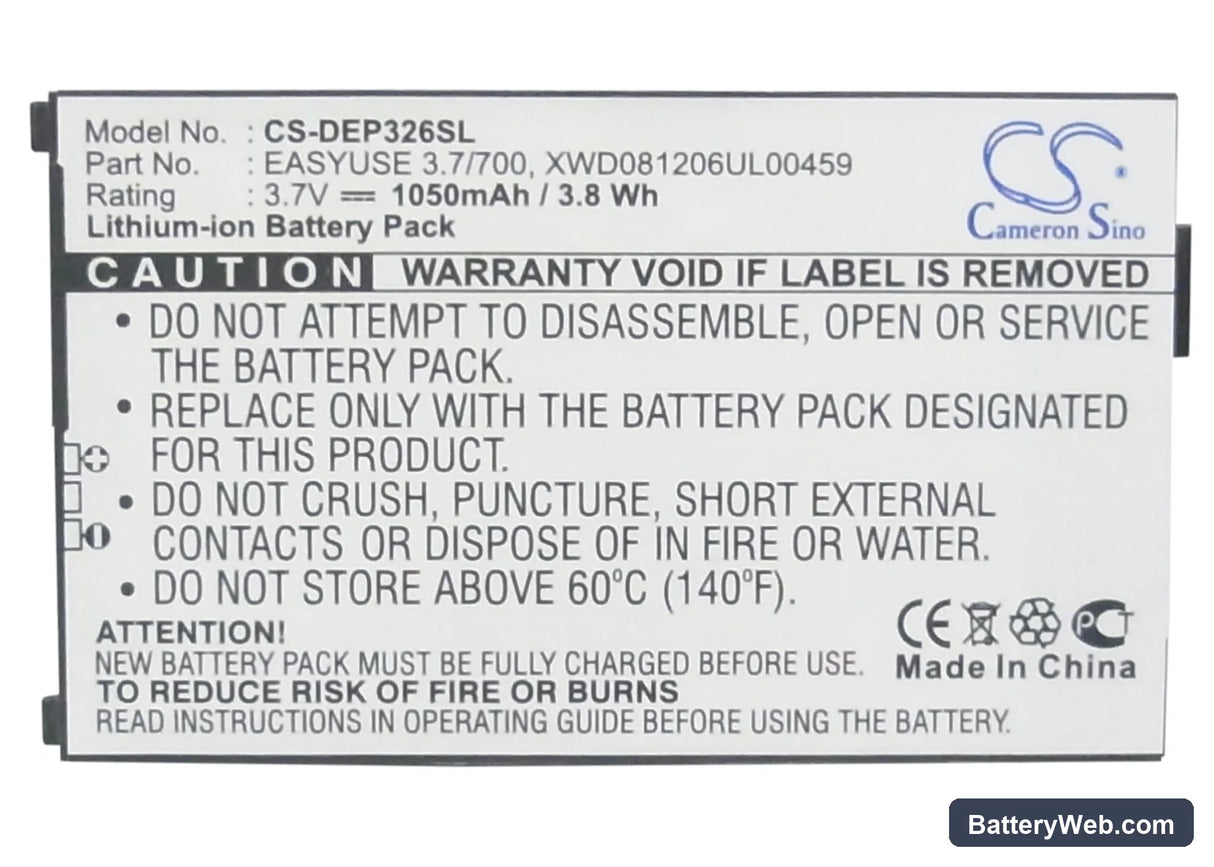 Doro PhoneEasy 326 Replacement Battery, 3.7V, 1050mAh, Li-ion 5
