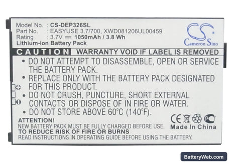 Doro PhoneEasy 326 Replacement Battery, 3.7V, 1050mAh, Li-ion 5