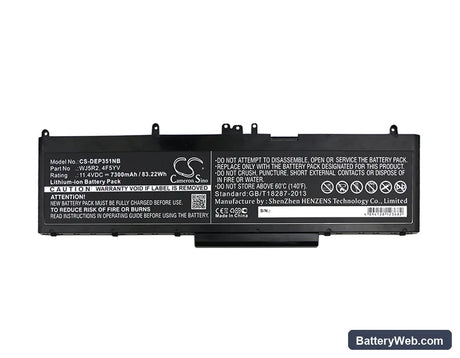Dell Precision 3510 Replacement Battery, 11.4V, 7300mAh, Li-ion 3