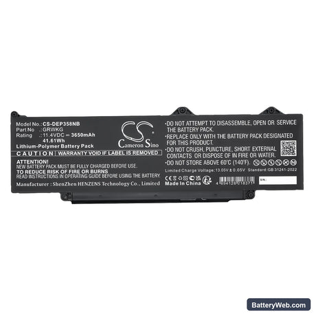 Dell Precision 15 3580 Replacement Battery, 11.4V, 3650mAh, Li-Polymer 5