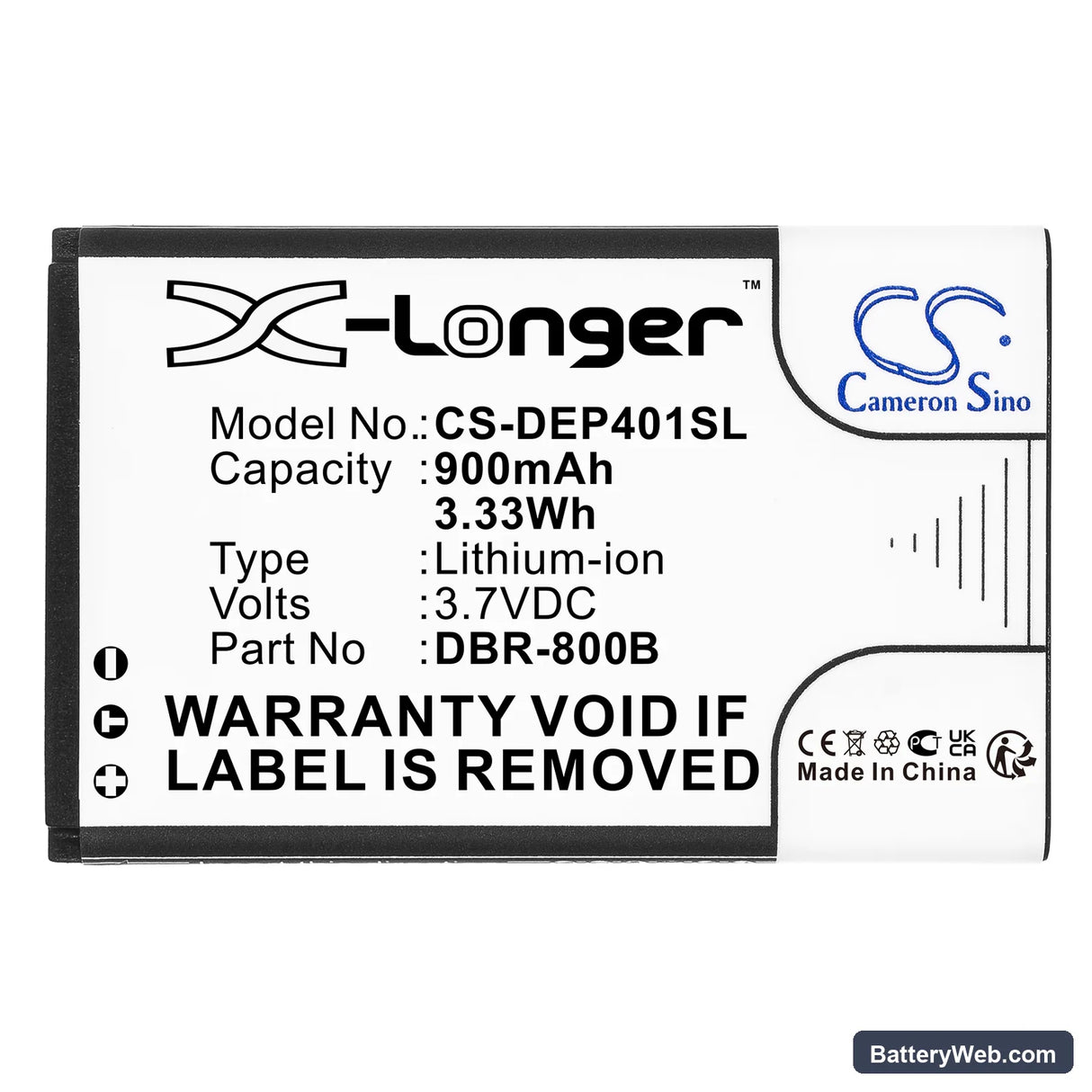 PEAQ PMP300 Replacement Battery, 3.7V, 900mAh, Li-ion 3