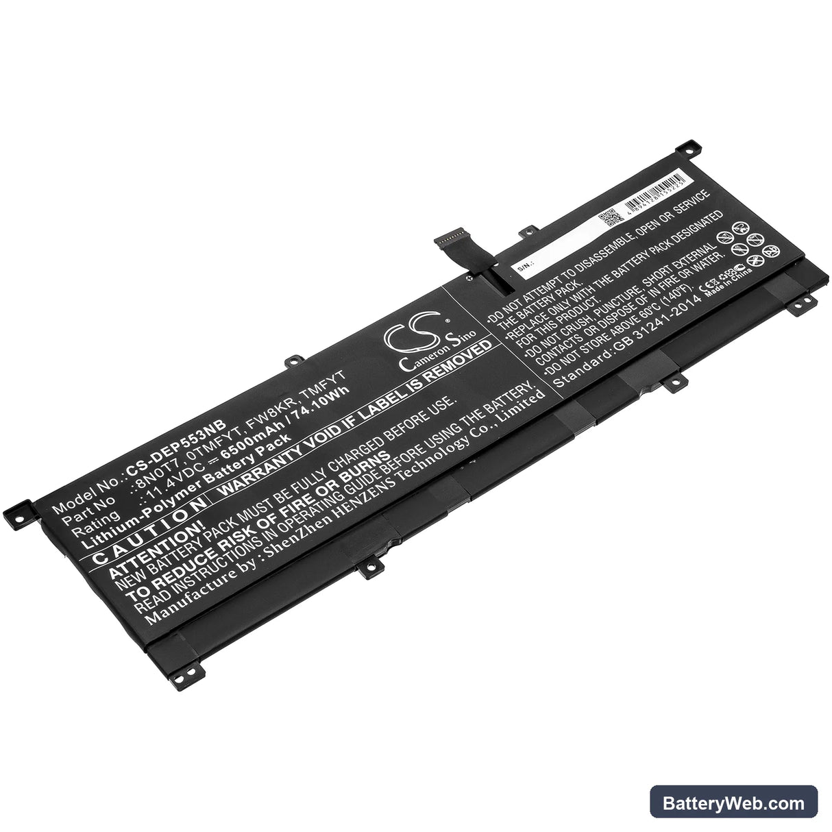 Dell Precision 5530 2-in-1 Replacement Battery, 11.4V, 6500mAh, Li-Polymer 1