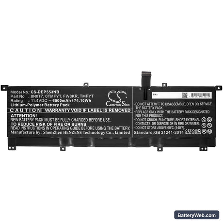 Dell Precision 5530 2-in-1 Replacement Battery, 11.4V, 6500mAh, Li-Polymer 3