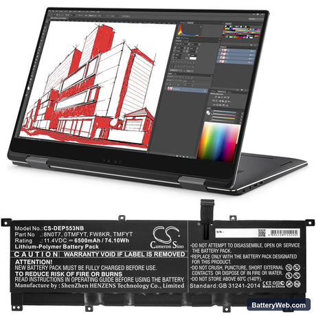 Dell Precision 5530 2-in-1 Replacement Battery, 11.4V, 6500mAh, Li-Polymer 5
