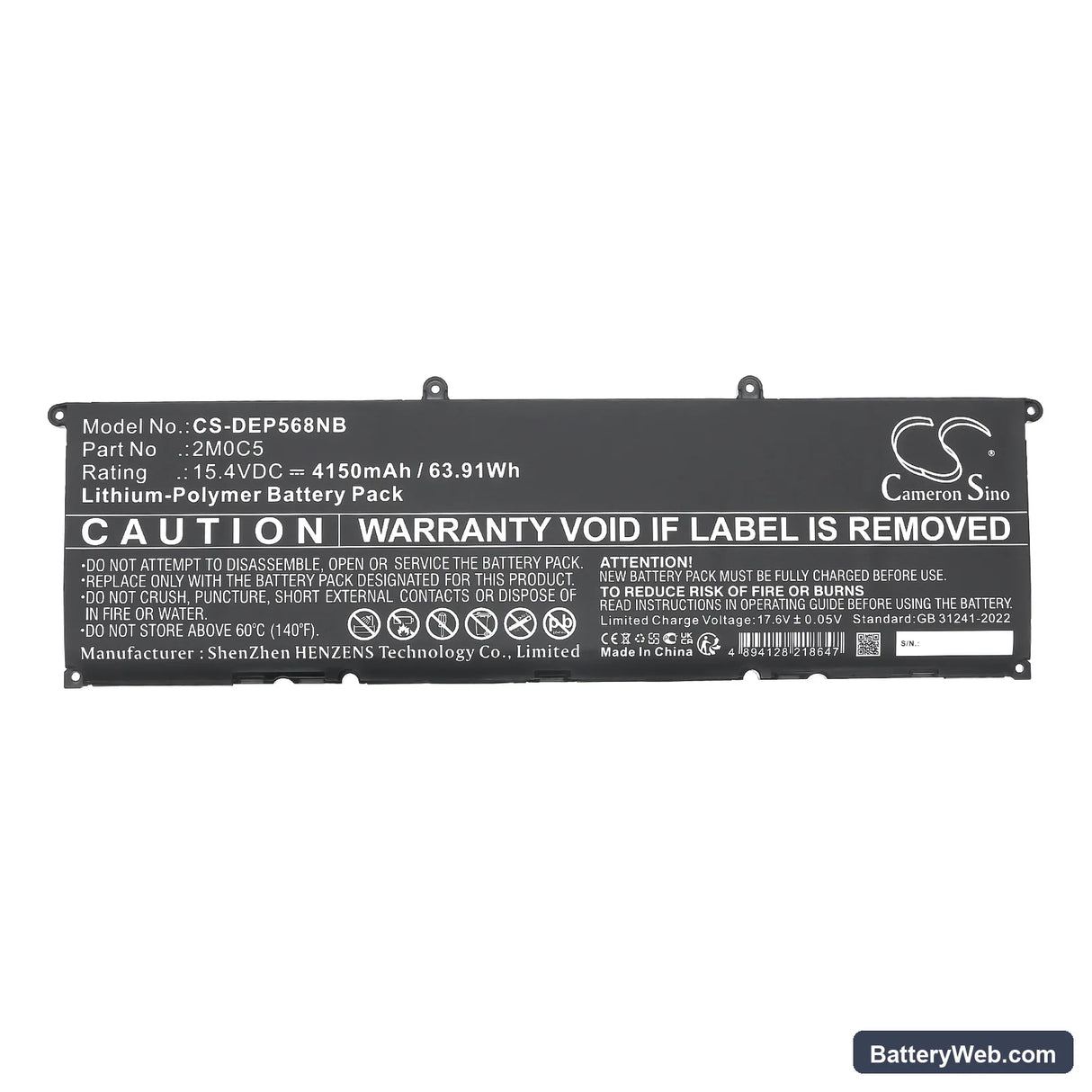 Dell Precision 5680 Replacement Battery, 15.4V, 4150mAh, Li-Polymer 5
