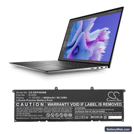 Dell Precision 5680 Replacement Battery, 11.55V, 8600mAh, Li-Polymer 6