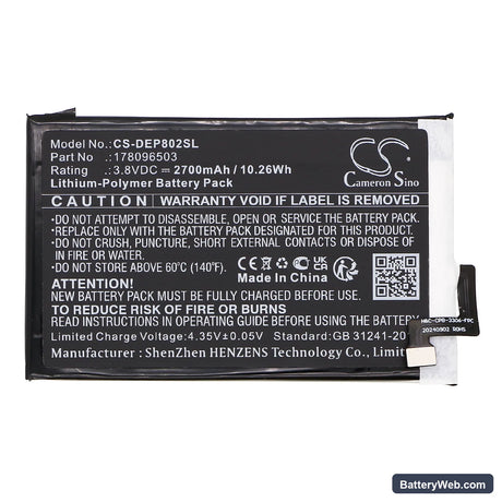 Doro 8020X LTE Replacement Battery, 3.8V, 2700mAh, Li-Polymer 3
