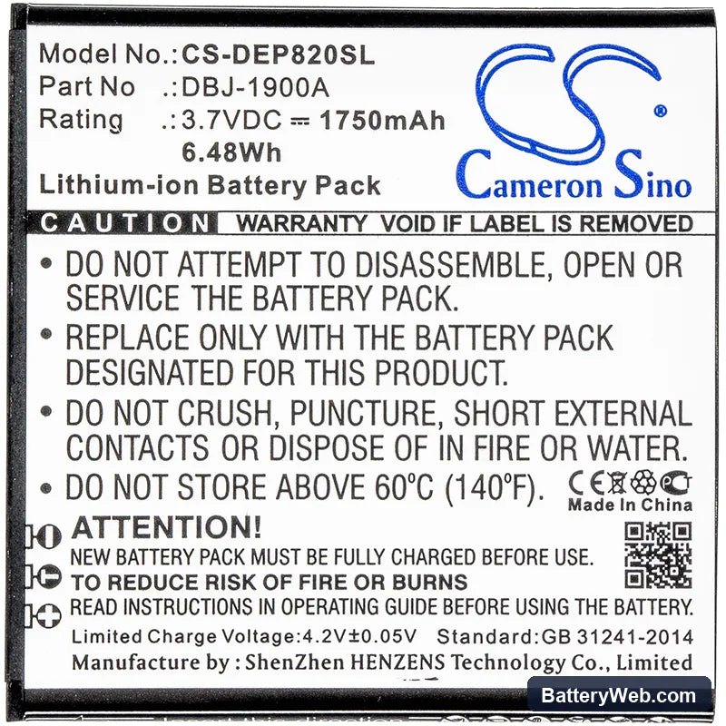 Doro Liberto 820 Replacement Battery, 3.7V, 1750mAh, Li-ion 3