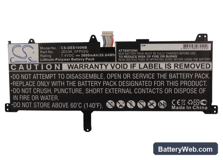Dell XPS 10 Replacement Battery, 7.4V, 3600mAh, Li-Polymer 5