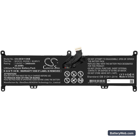 Dell Inspiron 11 3195 2-in-1 Replacement Battery, 7.6V, 3400mAh, Li-Polymer 3