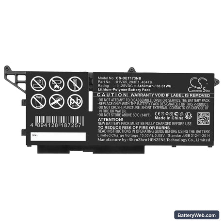 Dell Latitude 13 7330 Replacement Battery, 11.25V, 3450mAh, Li-Polymer 3