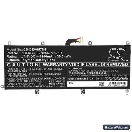 Dell Venue 10 Pro Replacement Battery, 7.4V, 4100mAh, Li-Polymer 3