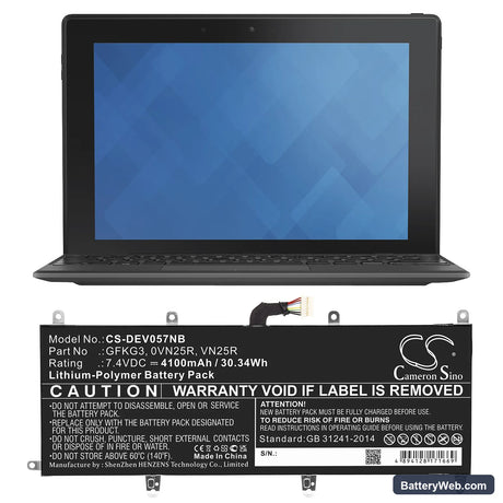 Dell Venue 10 Pro Replacement Battery, 7.4V, 4100mAh, Li-Polymer 5