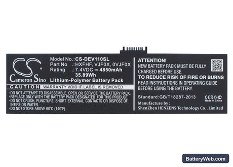 Dell Venue 11 Pro Replacement Battery, 7.4V, 4850mAh, Li-Polymer 1