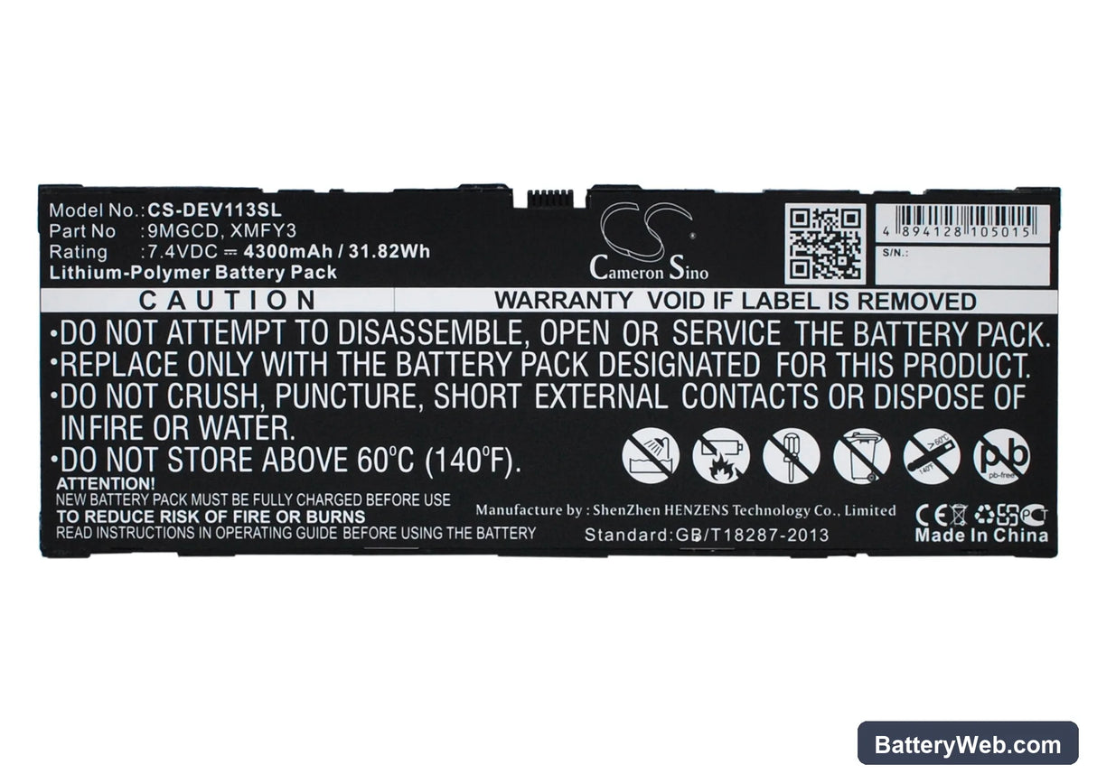 Dell Venue 11 Pro 5130 Replacement Battery, 7.4V, 4300mAh, Li-Polymer 1