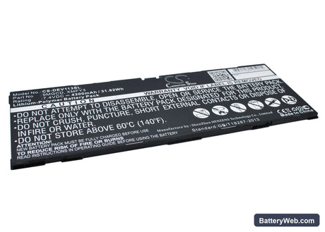 Dell Venue 11 Pro 5130 Replacement Battery, 7.4V, 4300mAh, Li-Polymer 3