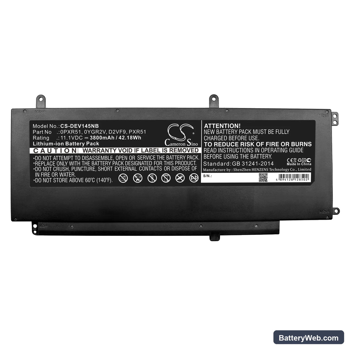 Dell Inspiron 15 7547 Replacement Battery, 11.1V, 3800mAh, Li-ion 3