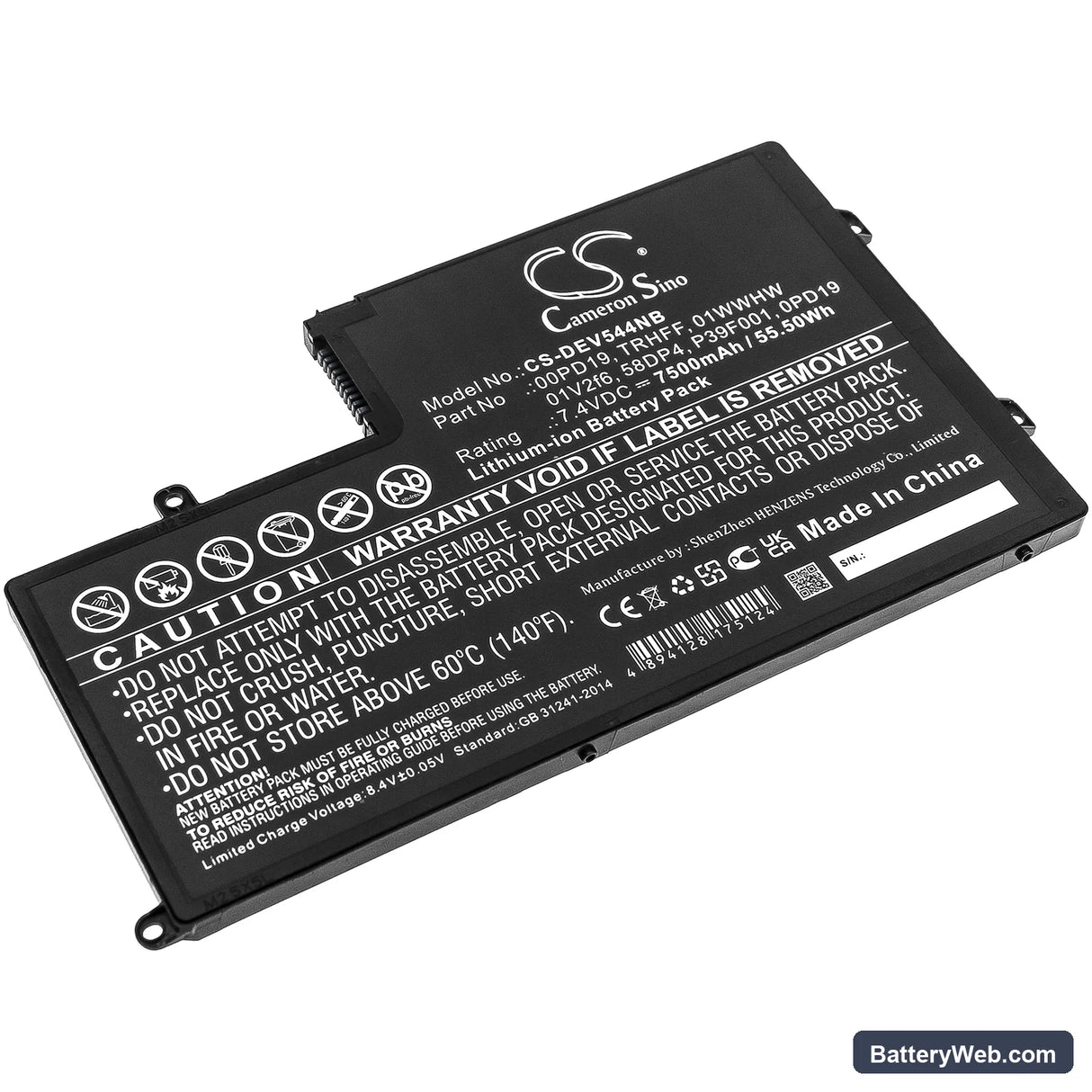 Dell Inspiron 14-5442 Replacement Battery, 7.4V, 7500mAh, Li-ion 1