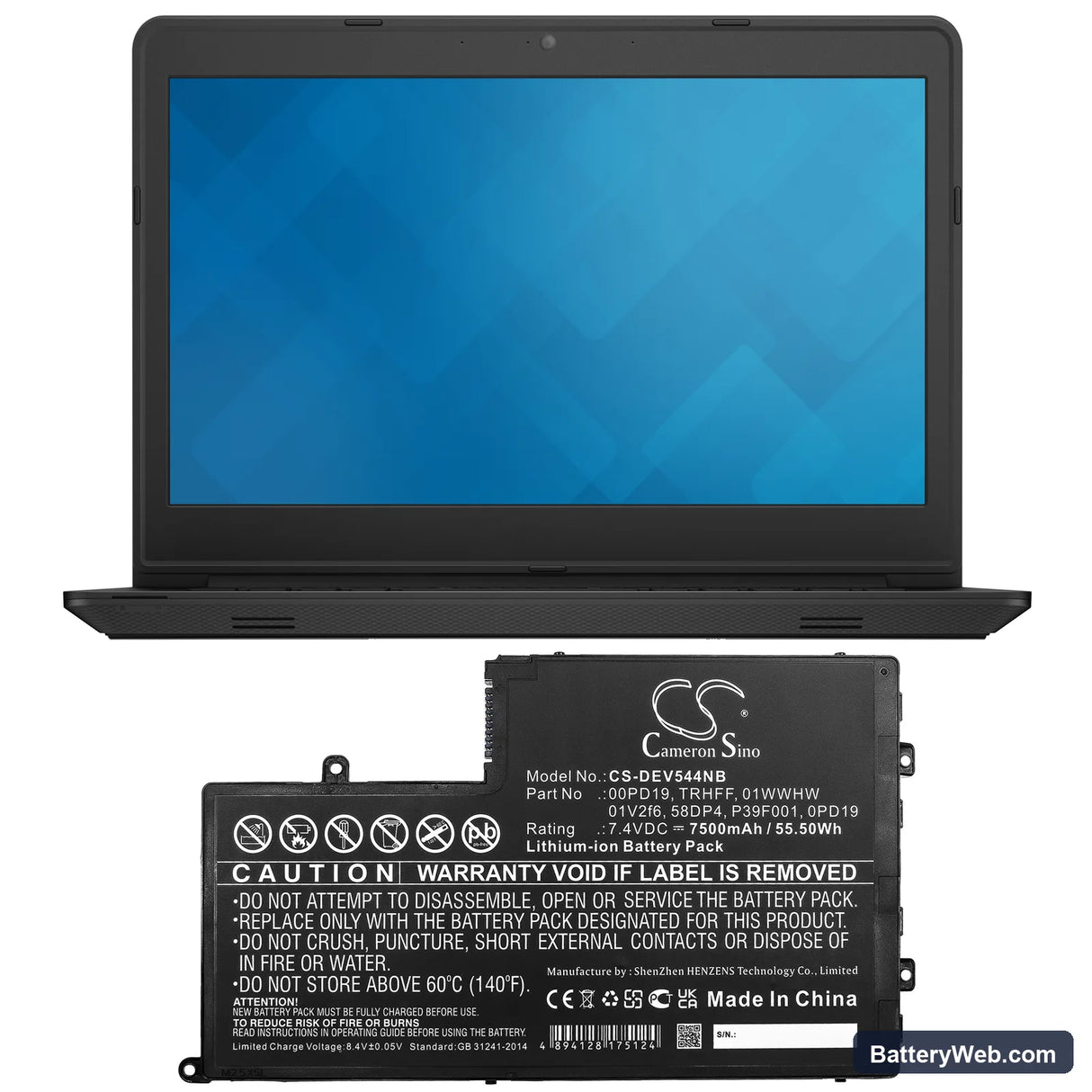 Dell Inspiron 14-5442 Replacement Battery, 7.4V, 7500mAh, Li-ion 5