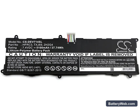 Dell Venue 11 Pro 7140 Replacement Battery, 7.4V, 5100mAh, Li-Polymer 3
