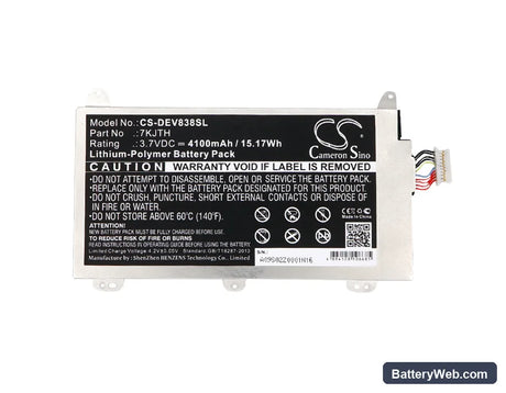 Dell Venue 8 Pro 3845 Replacement Battery, 3.7V, 4100mAh, Li-Polymer 3