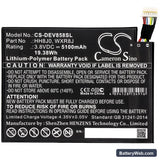 Dell Venue 8 Pro 5855 Replacement Battery, 3.8V, 5100mAh, Li-Polymer 3