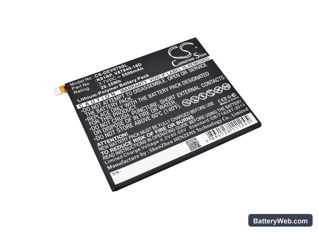 Dell Venue 8 7000 Replacement Battery, 3.7V, 5500mAh, Li-Polymer 1