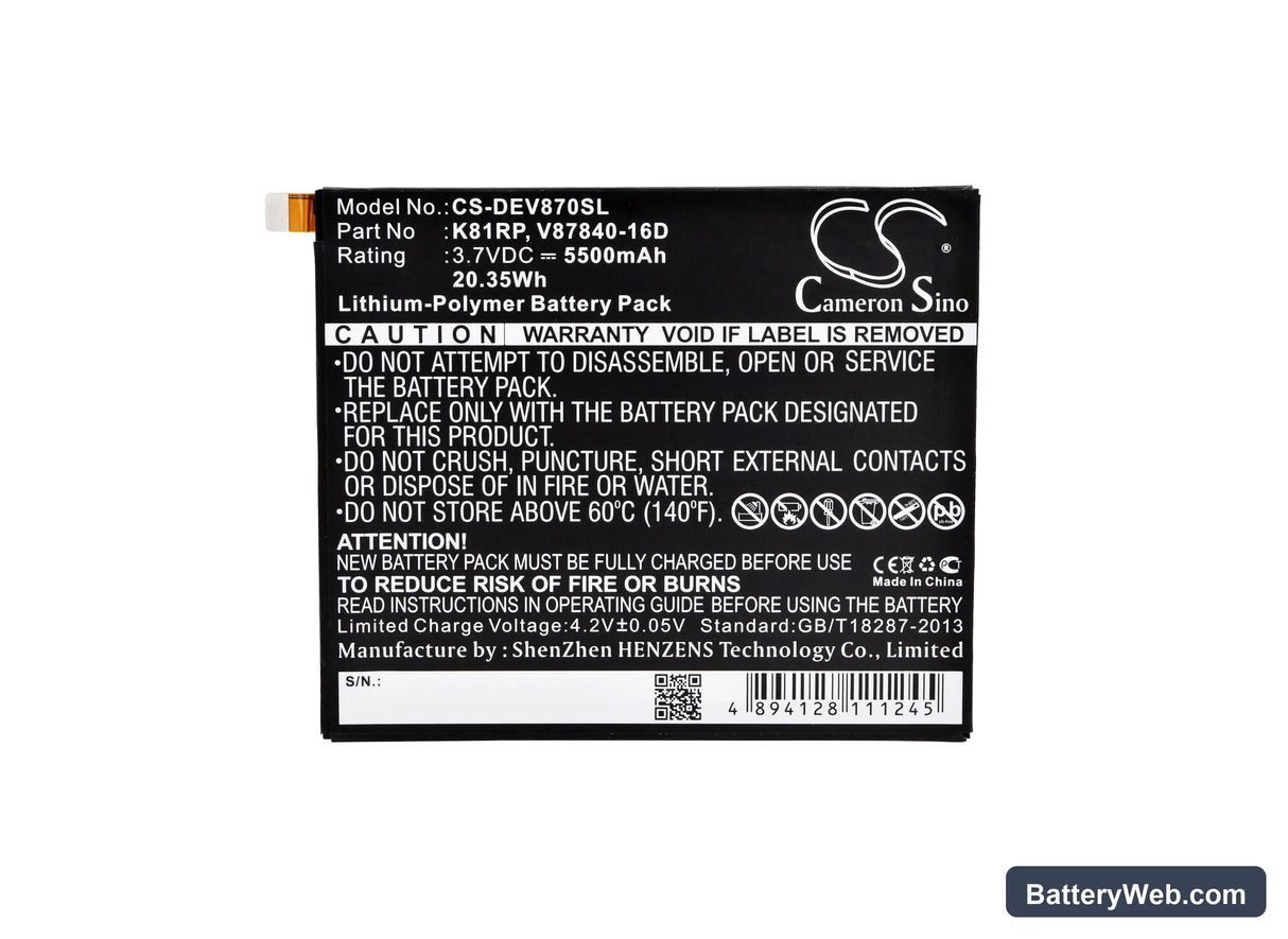 Dell Venue 8 7000 Replacement Battery, 3.7V, 5500mAh, Li-Polymer 5