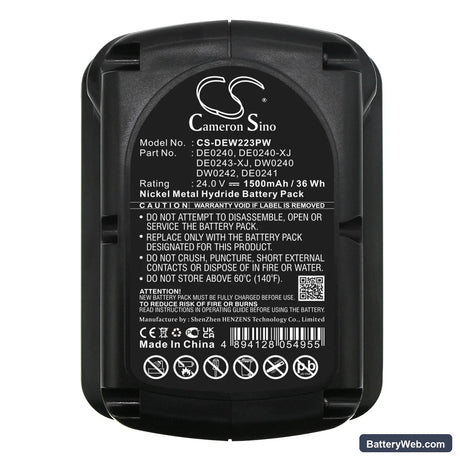 DeWalt DC222KA Replacement Battery, 24V, 1500mAh, Ni-MH 5