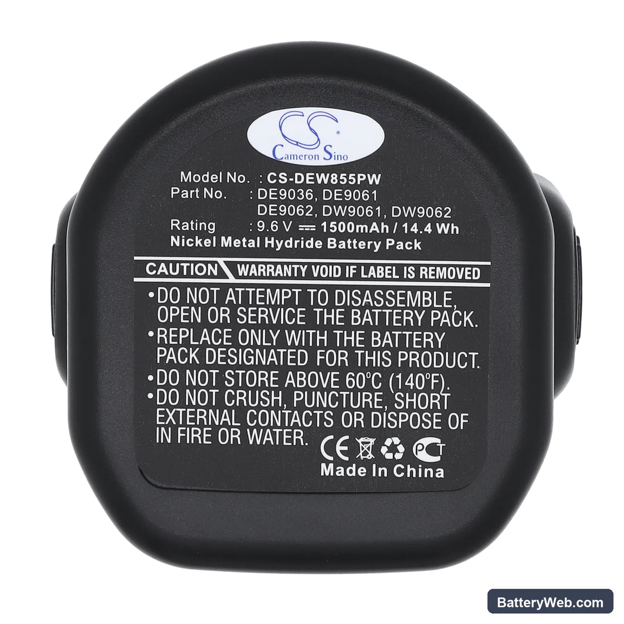 DeWalt DC750KA Replacement Battery, 9.6V, 1500mAh, Ni-MH 5