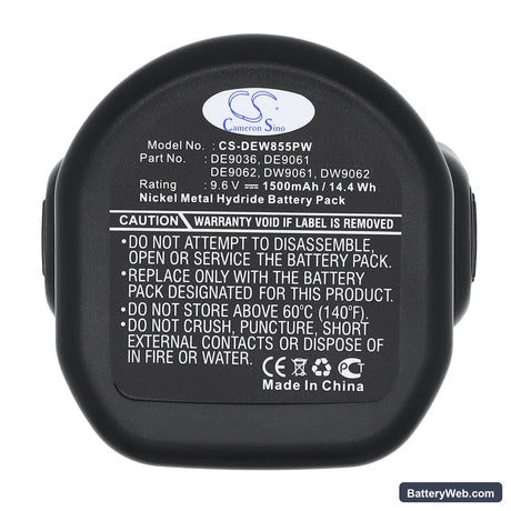 DeWalt DC750KA Replacement Battery, 9.6V, 1500mAh, Ni-MH 5