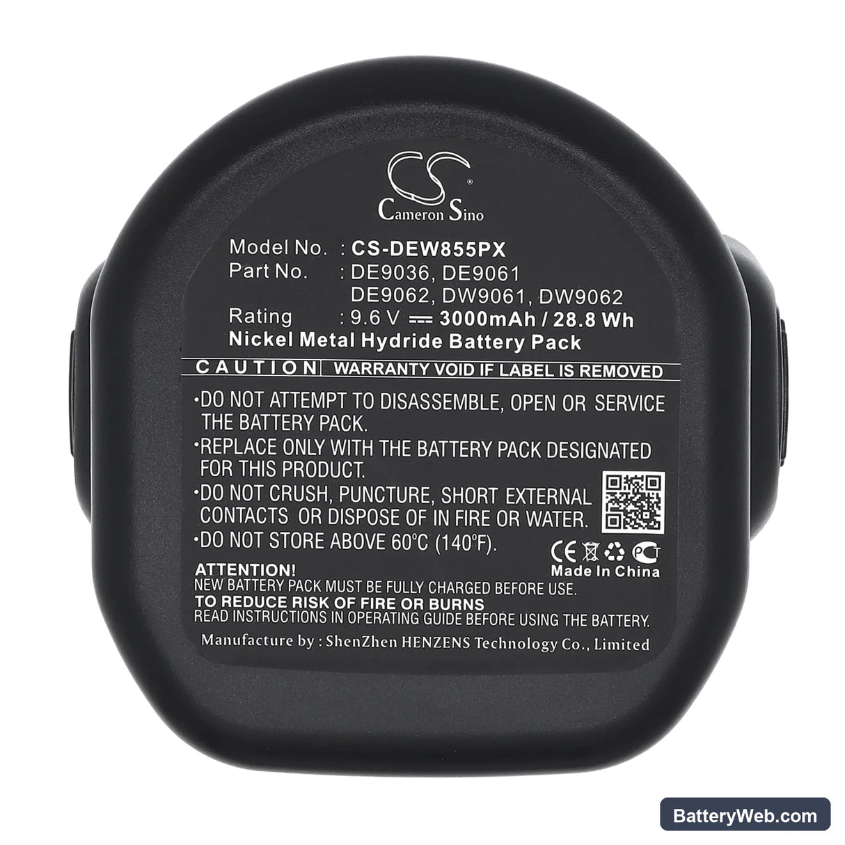 DeWalt DC750KA Replacement Battery, 9.6V, 3000mAh, Ni-MH 5