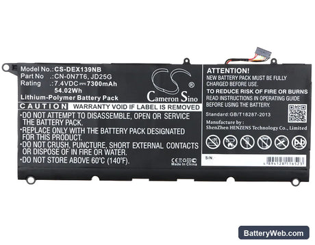 Dell XPS 13 9343 Replacement Battery, 7.4V, 7300mAh, Li-Polymer 5