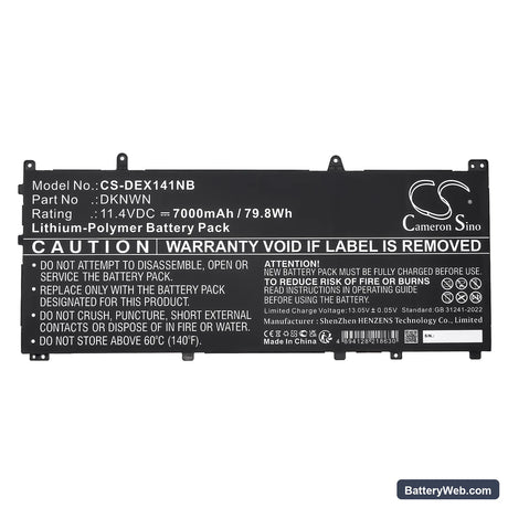 Dell Alienware X14 R1 Replacement Battery, 11.4V, 7000mAh, Li-Polymer 5