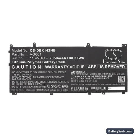Dell Alienware X14 R1 Replacement Battery, 11.4V, 7050mAh, Li-Polymer 5