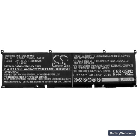 Dell XPS 15 9500 Replacement Battery, 11.4V, 4550mAh, Li-Polymer 3
