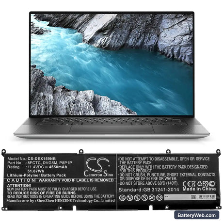 Dell XPS 15 9500 Replacement Battery, 11.4V, 4550mAh, Li-Polymer 5