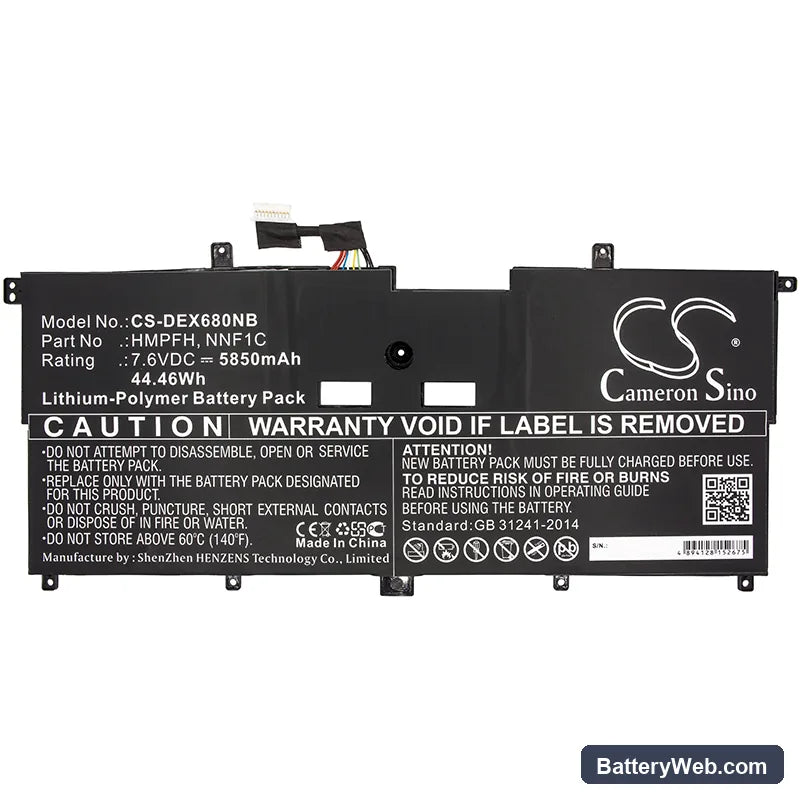 Dell XPS 13-9365-D6801TS Replacement Battery, 7.6V, 5850mAh, Li-Polymer 3