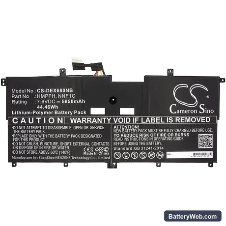 Dell XPS 13-9365-D6801TS Replacement Battery, 7.6V, 5850mAh, Li-Polymer 3