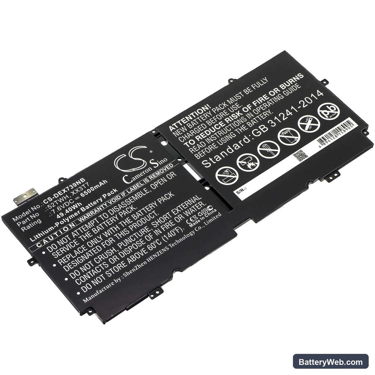 Dell XPS 13 7390 Replacement Battery, 7.6V, 6500mAh, Li-Polymer 1