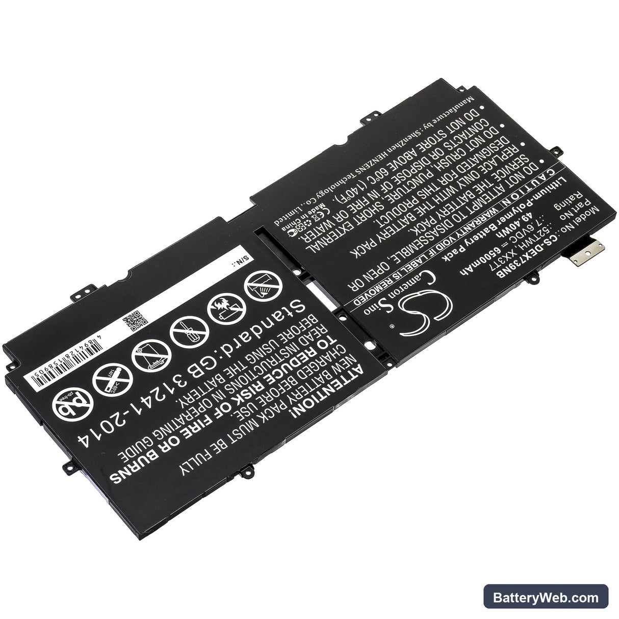 Dell XPS 13 7390 Replacement Battery, 7.6V, 6500mAh, Li-Polymer 2